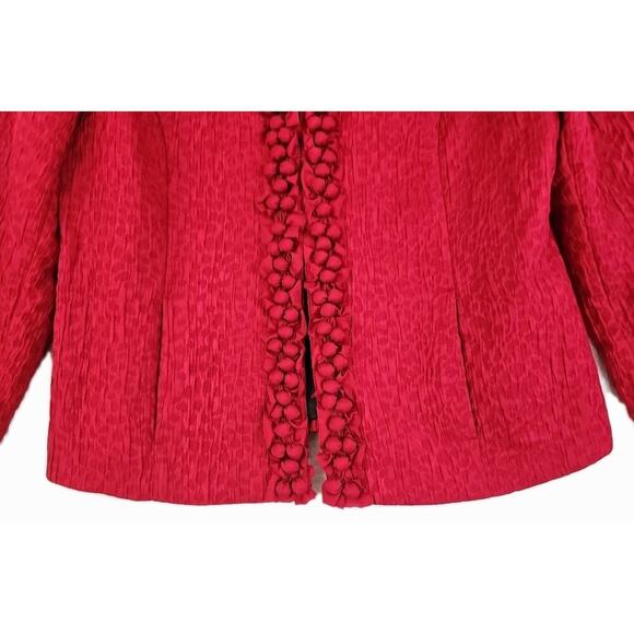 Chico's ~Woman 2(L)~ Red Textured Fabric Blazer Party to Office Wear Jacket. - Picture 12 of 15